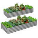 TRAMULL 2 Pack 8x3x1ft Metal Galvanized Raised Garden Bed for Vegetables Flowers Ground Planter Box (Gray)