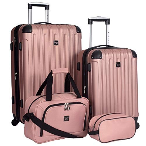 Travelers Club Midtown Hardside 4-Piece Luggage Travel Set, Rose Gold
