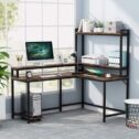 Tribesigns L Shaped Desk with Hutch and Monitor Stand, Corner Computer Desk Home Office Desk with Storage Shelf, Gaming Table...