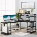 Tribesigns Large L-Shaped Computer Desk with Hutch and Bookshelf, Industrial Corner Desk with Storage Shelves and CPU Stand, Study Writing...