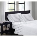 Truly Soft Ticking Stripe White and Grey Queen Sheet Set