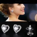 Tuscom 1 Pair Fashion Trend Micro-Inlaid One-Carat Heart Shaped Moissan Diamond Stud Earrings - Temperament All-Match Fashion Shiny Jewelry (White)