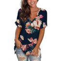 Tuscom womens summer tops T Shirts Short Sleeve Tunic Strappy Floral Print V-Neck Shoulder sexy tops for women