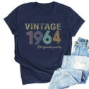 TUWABEII 2024 New Summer 1964 Vintage Shirt For Women 60th Birthday Gifts 1964 Birthday Gifts Idea Retro Short Sleevel T...