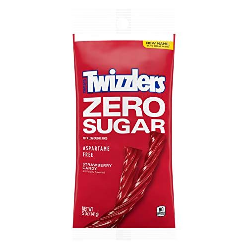 TWIZZLERS Zero Sugar Twists Strawberry Flavored Chewy Candy, Bulk Aspartame Free, 5 oz Bags (12 Count)