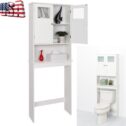 Two-Door Toilet Cabinet,Home Bathroom Over The Toilet Storage Cabinet Organizer with Adjustable Shelf Free Standing Toilet Rack Wooden Above The...