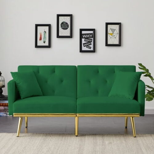 [Two Day Delivery] GREEN VELVET SOFA BED
