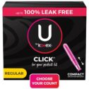 U by Kotex Click Compact Tampons, Regular, Unscented, 45 Count