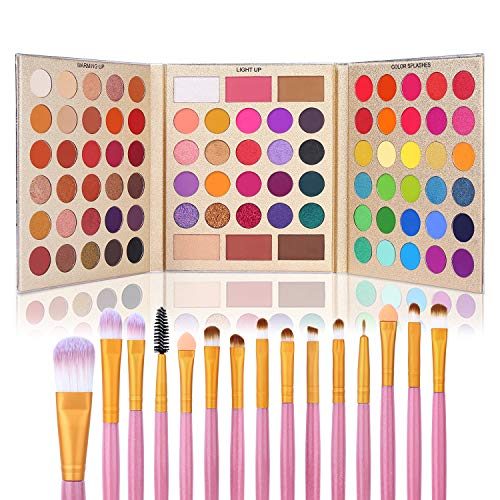 UCANBE Professional 86 Colors Eyeshadow Palette with 15pcs Makeup Brushes Set Matte Glitter Long Lasting Highly Pigmented Waterproof Contour Blush...