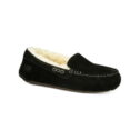 UGG Womens Black Comfort Ansley Round Toe Slip On Leather Moccasins Shoes 12