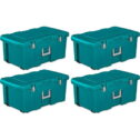 UlaREYoy 16 Gallon Lockable Storage Tote Footlocker Toolbox Container Box with Wheels, Metal Handles, and Latches, Teal with Gray Clips...