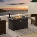 Ulax Furniture 24.5”H x 43.3”W Outdoor Aluminum Fire Pit Table with Lid, Patio 50,000 BTU Auto-Ignition Propane Gas Fire Pit...