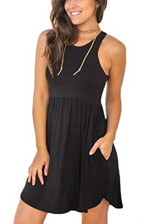 Unbranded Women's Sleeveless Loose Plain Dresses Casual Short Dress with Pockets Black Small