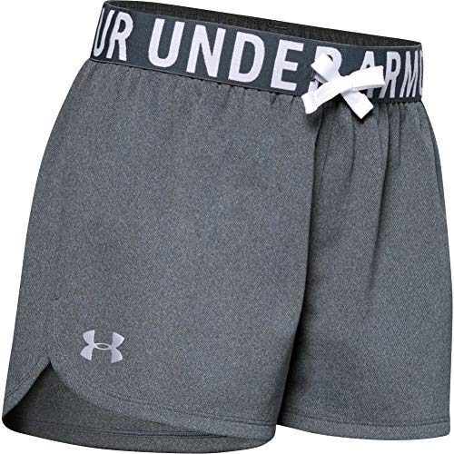 Under Armour Girls' Play Up Solid Workout Gym Shorts , Pitch Gray Light Heather (012)/Metallic Silver , Youth Medium