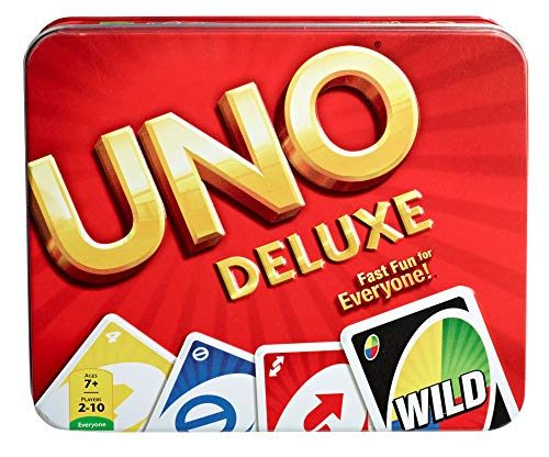 UNO Deluxe Card Game for with 112 Card Deck, Scoring Pad and Pencil, Kid Teen & Adult Game Night for...