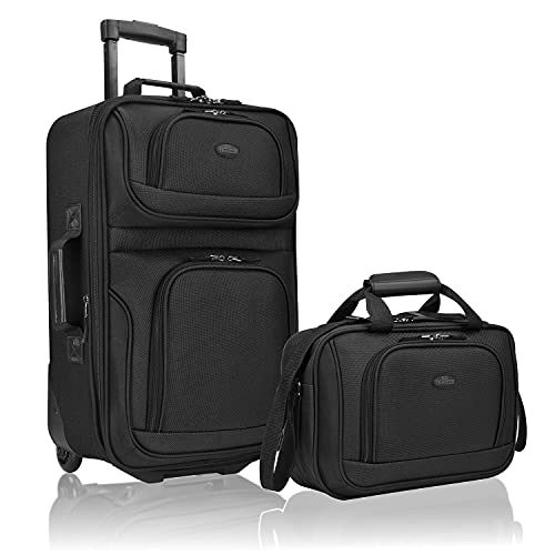 U.S. Traveler Rio Rugged Fabric Expandable Carry-On Luggage Set, Black, One Size