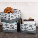Uxcell Foldable Storage Basket Bin 3Pcs, Canvas Elephant Fabric with Handles