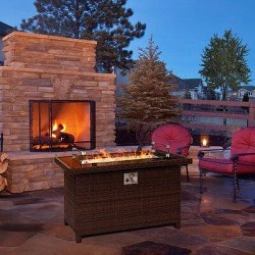 Vagowin Gas Fire Pits For Outside, 43 Inch 50,000 BTU Propane Fire Pit Table w/ Glass Wind Guard & Cover...