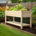 VEIKOUS Raised Garden Bed, 47''L x 22''W x 33''H Elevated Wood Planter W/ Wheels and Storage Shelf for Herbs and...