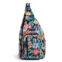 Vera Bradley Women's Cotton Medium Sling Backpack, Happy Blooms, One Size