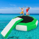 VEVORbrand Inflatable Water Trampoline 10ft , Round Inflatable Water Bouncer with Yellow Slide and 4-Step Ladder, Water Trampoline in Green...