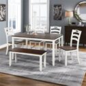 Visentor 6 Piece Dining Table Set, Wood Dining Table and 4 Chairs with 1 Bench, Modern Style Kitchen Dinette Set,...