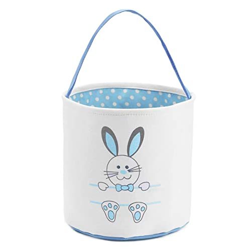 Waarms Easter Bunny Basket Bags for Kids, Canvas Cotton Personalized Egg Basket Hunt Bags Cute Rabbit Print Buckets for Easter...