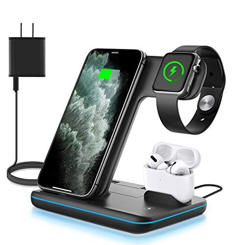 WAITIEE Wireless Charger 3 in 1, 15W Fast Charging Station for Apple iWatch SE/6/5/4/3/2/1,AirPods Pro, Compatible with iPhone 13/12/12 Pro...
