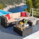 Walnew 5 Pieces All-Weather Conversation Set and Glass Table