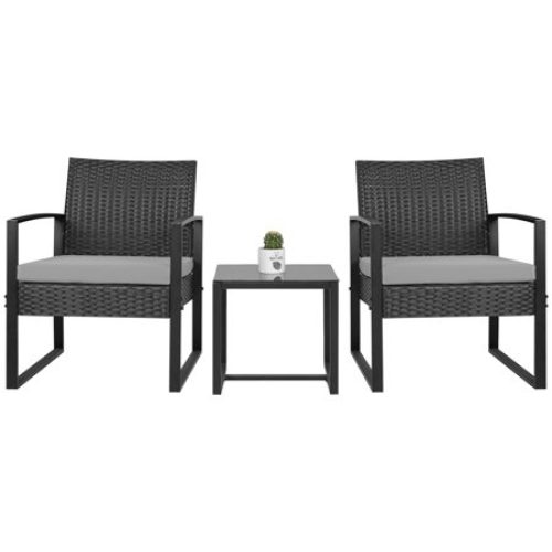 Walnew Patio Furniture Cushioned PE Rattan Bistro Chairs Set of 2 with Table, 3 Piece