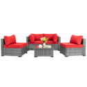 Walsunny 5 Pieces Patio Furniture Sets, Wicker Rattan Outdoor Sectional Sofa with Glass Table and Cushions Red