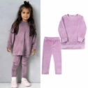 Wavsuf Kids Sets Clothes Girls Pants Crew Neck Fleece Long Sleeve Comfort Purple Outfits Set Size 4-5 Years