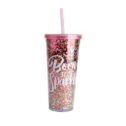 Way to Celebrate 24oz Plastic Tumbler with Straw , Pink Cup with Multi Color Glitter, Everyday