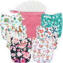 Wegreeco Washable Reusable Baby Cloth Pocket Diapers 6 Pack + 6 Bamboo Inserts (with 1 Wet Bag, Flowers)