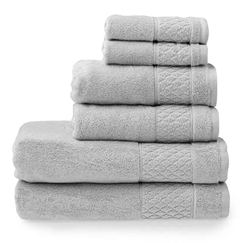 Welhome Hudson 100% Pure Organic Cotton 6 Piece Bath Linen Set | Glacier Grey | Eco Friendly | Plush |...