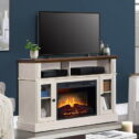 Whalen Barston Media Fireplace for TV's up to 55”, White Finish with Brown Top