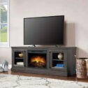 Whalen Furniture Quantum Flame Media Fireplace TV Stand for TV’s up to 75”, Brown Ash Finish