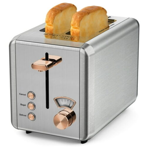 WHALL® 2 Slice Toaster - Stainless Steel Toaster with Wide Slot, 6 Shade Settings, Bagel Function, Removable Crumb Tray