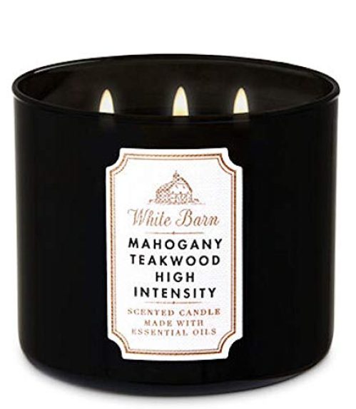 White Barn Candle Company Bath and Body Works 3-Wick Scented Candle w/Essential Oils - 14.5 oz - Mahogany Teakwood (High...