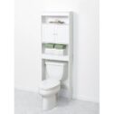 White Bathroom Spacesaver with Cabinet and 3 Shelves, Zenna Home Country Cottage over-the-Toilet
