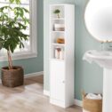 White Bathroom Storage Linen Tower with Open and Concealed Shelves, Mainstays