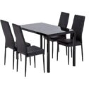 Wmtlife 5-Piece Kitchen Dining Table Set, Glass Dining Table and 4 Faux Leather Chairs, Rectangular Dinner Table Set for Dining...