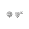 Women's Finecraft 1/10 cttw Diamond Halo Heart Stud Earrings in Sterling Silver