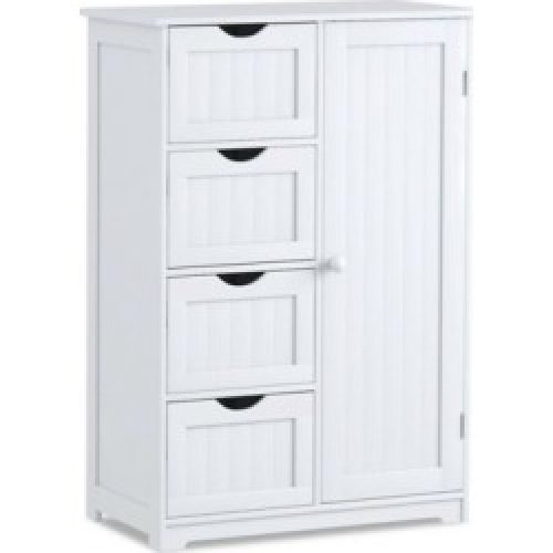Wooden 4 Drawer Bathroom Cabinet Storage Cupboard 2 Shelves Free Standing White