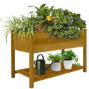 Wooden Raised Garden Bed with Storage, Elevated Planter Box Outdoor Gardening Stand with Legs & Wood Shelf, 5Cu.ft, 48x24x30in, Yellow