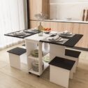 WOODYHOME Dining Table Set For 5,Move Folding Kitchen Table Dining Room Table for Small Spaces Table Modern Home Furniture with...