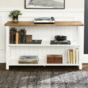 Woven Paths Solid Wood Storage Console Table, White/Reclaimed Barnwood
