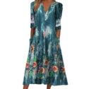 Xihbxyly Summer Dresses for Women 2024, Women's Dress Flowy Swing Floral Boho Dress Short Sleeve V Neck Dresses Vintage Beach...