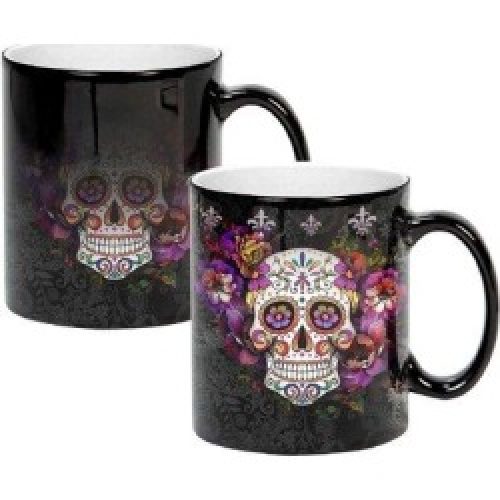 xinchapter | Sugar Skull Mug | Heat Activated | Color Changing Coffee Cup | Floral Pattern Ceramic | Reveals Vivid...