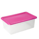 YBM Home Plastic Container with Colored Lid, 5 Qt Plastic Storage Bins, Toy Storage Containers, Organizer Cubbies for Classroom Home-Pink
